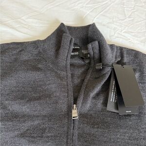 BOSS Men's Dark Gray Zip-Up Sweater